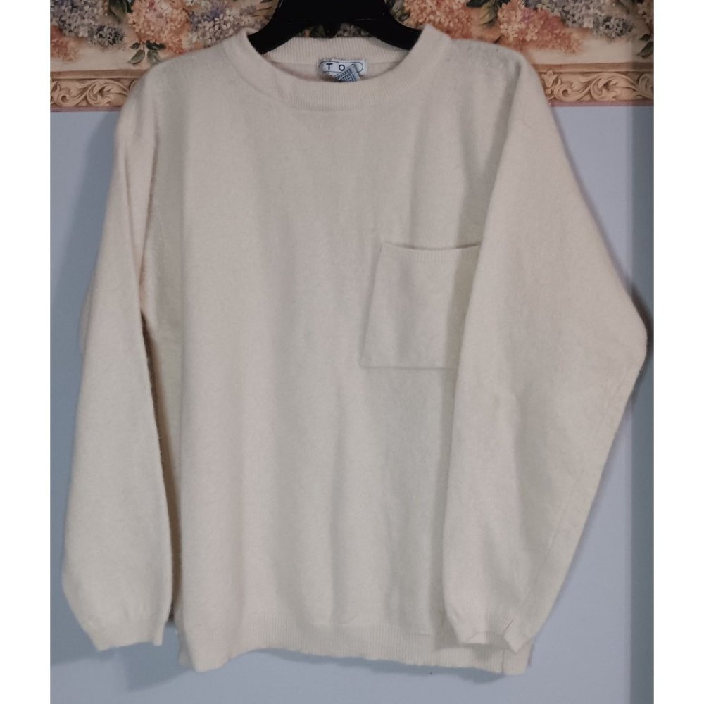 TOI Large Cream Lambs Wool Rabbit Hair Knit Vintage Classic Sweater